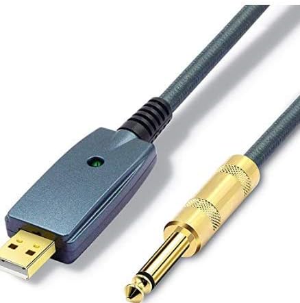 SiYear USB Guitar Cable -USB Interface Male to 6.35mm 1/4" TS Mono Electric Guitar Converter Cable, Guitar Computer Connector Cord Adapter for Instruments Recording Singing Etc(Blue Grey-3M