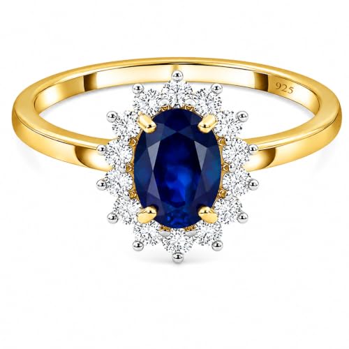 Image of Princess Diana Inspired Halo Birthstone Ring for Women Girls | Pure 925 Sterling Silver with AAA+ Natural Gemstone | 18K Gold-Plated | Best Gift for Birthday, Anniversary, or Valentine�s Day