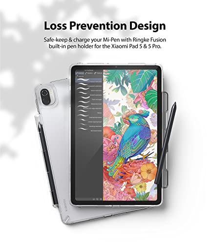 Image of Ringke Fusion Compatible with Xiaomi Pad 5 / Pad 5 Pro (11 Inch, 2021 Model), Clear Hard Polycarbonate Back Cover Shockproof Flexible Bumper with Overcharge Protection Pen /Stylus Holder - Clear