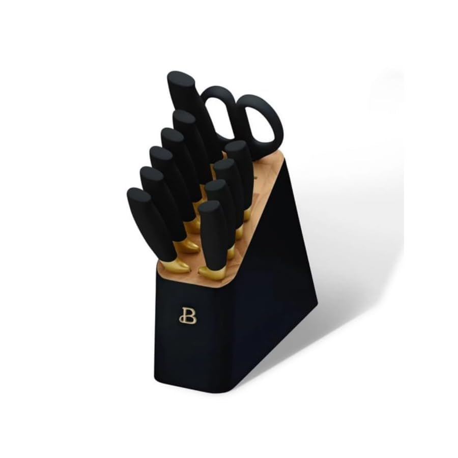 12-Piece Stainless Steel Knife Set with Block and Soft Grip Handles – Black Sesame by Drew Barrymore