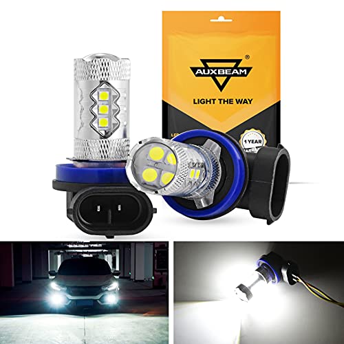 Auxbeam H11 H8 H9 Led Fog Light Bulb Max 50W High Power 8000LM Extremely Bright Xenon White Led Light Bulb for Fog Light or Signal, Turn, Parking, Tail, DRL, Pack of 2