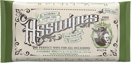 Asswipes Flushable Wipes - Extra-Large Adult Cleansing Butt Wet Wipes Flushable for Men Women with Aloe and Vitamin E - Made without Fragrance Alcohol-Free (1 Pack 45 Wipes)