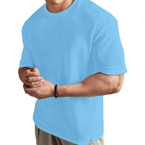 Image of SHODOX Men Oversized T Shirt Solid Dotted Design | Round Neck Loose Fit Drop Shoulder Casual T-Shirt for Men