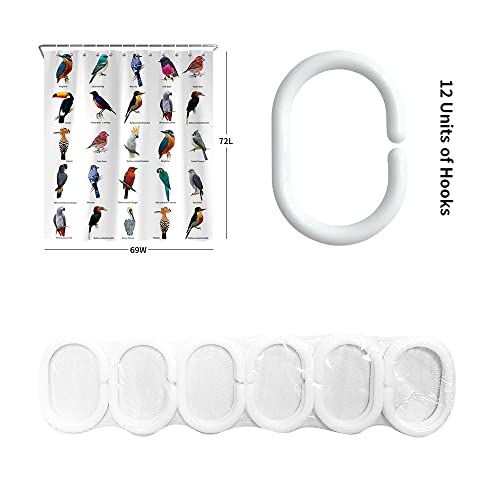 Zstrade Bird Shower Curtain, Colorful Vintage Bird Breed Bathroom Decor, Bird Print Design For Bathroom, Birds On Tree Branch Decorative Bath Curtain Polyester Waterproof Curtain With Hooks 69X72 #TOP2