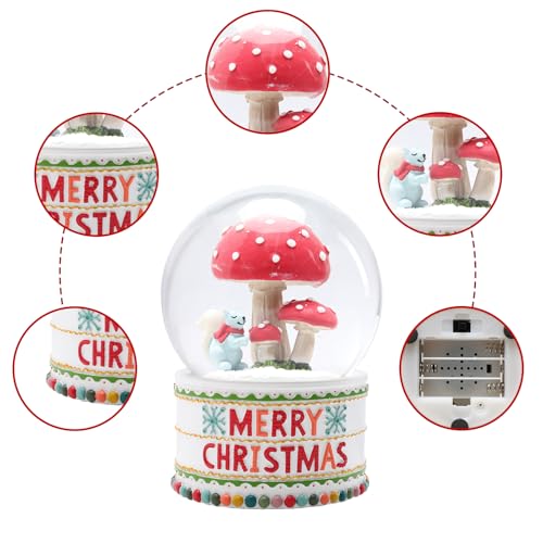 Vipush Christmas Snow Globe -Squirrels & Mushrooms Musical Snow Globe with Color Changing Led Lights, Christmas Decorations with Music Box Gifts for Girls Kids, Decorations for Christmas & Birthday