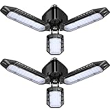 2-Pack LED Garage Light，JZCreater 60W Garage Lighting - 5000LM 6500K Deformable LED Garage Ceiling Lights, LED Shop Light with tri Ultra Bright Adjustable Panels, LED Lights for Garage, Workshop