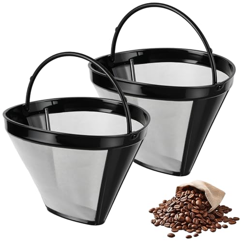 2 Piezas Filtros Reutilizables para Café Permanentes, Filtro Universal con Asa para Tamaño 4, Ideal para Mayoría de Cafeteras, Diseño Duradero y Fácil de Limpiar