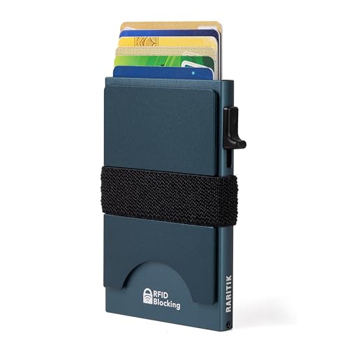 Image of Card Holder Wallets for Men | Slim Aluminum Wallet | RFID Blocking Minimalist Metal Pop Up Wallet | Money Clip & Cash Band | Expandable Compact Plate | Men's Accessories & Gifts for Men,Navy