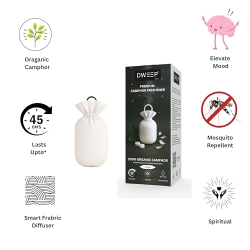 Image of Dweep Organic Camphor Air Freshener | 100% Camphor Based | Long Lasting Freshener for Car, Wardrobe, Office Cabin, Travel Bag & Bathroom | Natural Odor Control (CAMPHOR)