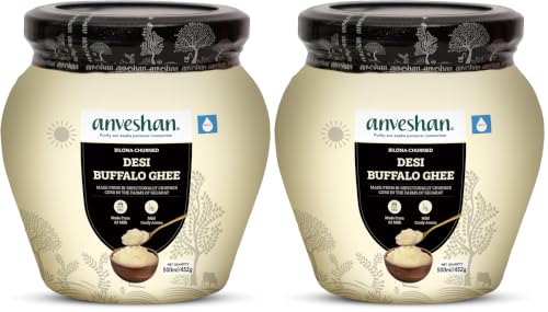 Image of Anveshan A2 Desi Buffalo Ghee 500ML | Glass Jar | Bilona Ghee | Grass Fed Buffaloes | Jaffrabadi Buffalo | Gujarat Region | Pure & Natural | Nutritional Powerhouse | Lab-Tested (500ml) (Pack of 2)