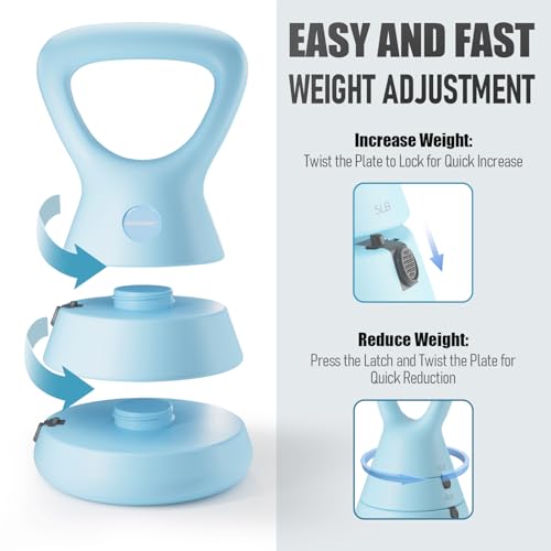 EAST MOUNT 15LB Adjustable Kettlebell Set – 3-in-1 (5/9/15 LB), Compact Adjustable Weights, Wide Triangle Handle and Wrist-Friendly Design for Home Gym, Full-Body Workouts and Strength Training, Blue