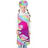 【Juego de delantales de gorro de chef para niños】: lindo delantal de chef y gorro para niños, que se usa para hornear, cocinar, pintar, actividades de arte de alfarería, juegos de rol en la cocina y fiestas escolares.