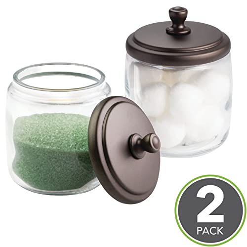 Mdesign Small Apothecary Organizer Canister Jars - Glass Containers With Steel Lid For Bathroom, Organization Holder For Vanity, Counter, Hamill Collection - 2 Pack - Clear/Bronze #TOP1