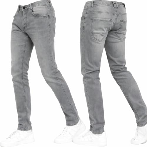Crosshatch Stretch Slim Fit Jeans Mens Denim Designer Trousers Pants Light Grey 34W X 32L