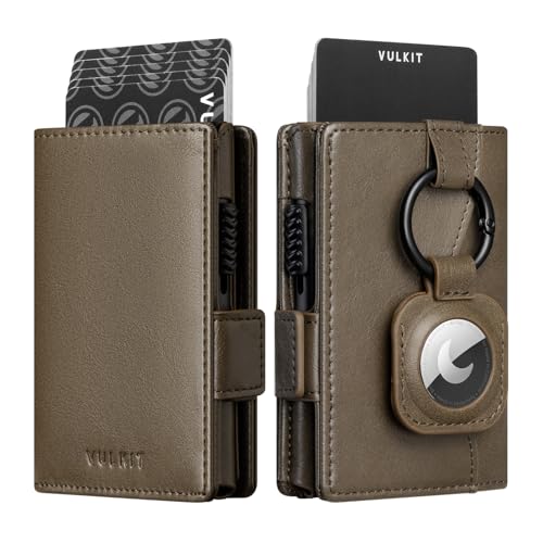 Image of VULKIT Card Holder Wallet with Airtag Holder & ID Window Pop Up Leather Wallet RFID Blocking Magnetic Closure for Men
