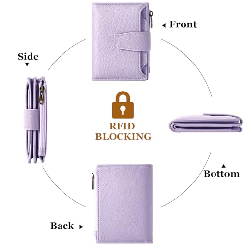 Image of Airkit Wallet Women, Small Wallet for Women Leather, Ladies Bifold Compact RFID Blocking Credit Card Holder, Girls Mini Travel Purse, Pocket Passport Wallet with 4 ID Window, Light Purple, small