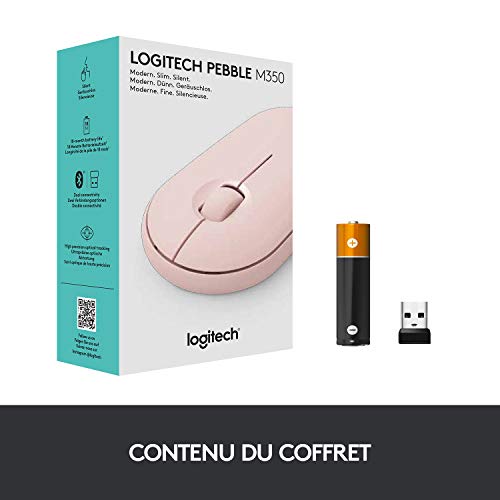 Logitech Pebble, Souris sans Fil avec Bluetooth ou récepteur 2,4 GHz, Souris silencieuse et Ultra-Fine pour Ordinateur Portable, Notebook, iPad, PC, Mac et Chromebook - Rose