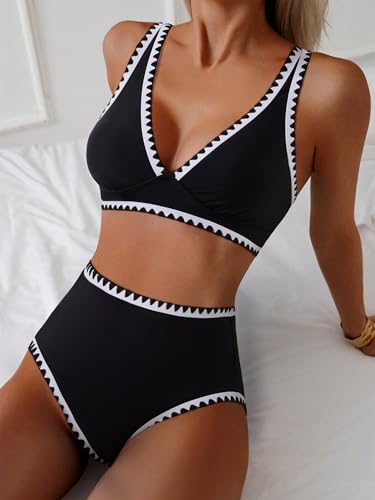 MOOSLOVER Women Bikini Sets Plunging High Waisted Swimsuit Whip Stitch 2 Piece Bathing Suits2