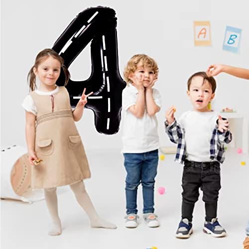 40 Inch Giant Race Car Black Number 4 Balloon Black 4 Birthday Balloon Decor 4Th Road Birthday Decorations For Boys Girls Kids 4 Year Old Balloon For 4Th Construction Birthday Decors Number 4 Balloon #TOP2