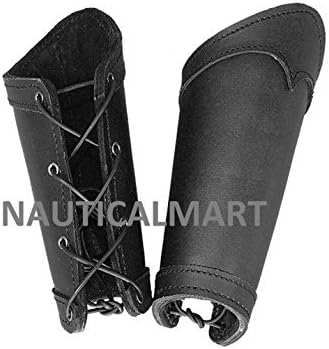 Pair of Leather Arm Rail Warrior Black Arm Guards LARP Medieval Battle Viking