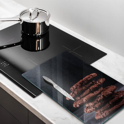 Planche à découper induction Wallfluent 30x52 cm en verre résistant motif biscuits