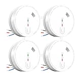 Andyssey GS517A Wired Smoke Alarm Mains powered, Interlinked Mains Smoke Detector 1 Year Replaceable Battery Back-up, Fire Alarm with Silence Button, EN 14604 Standard (4-PACK)
