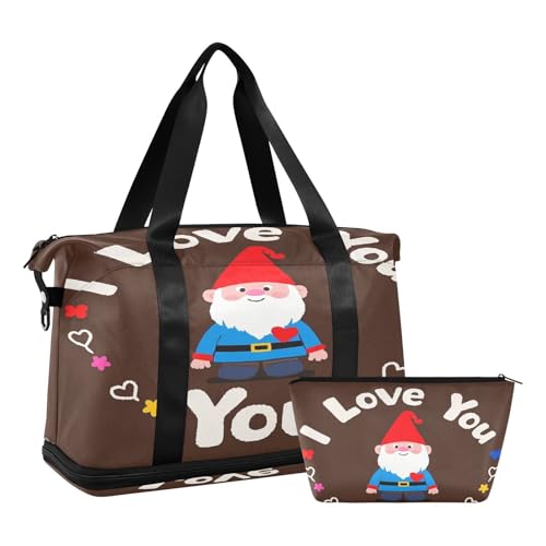 I Love Your Valentine Cartoon Dwarf Travel Duffel Bags Weekender Bag with Toiletry Bag for Trekking Foldable - Main Image
