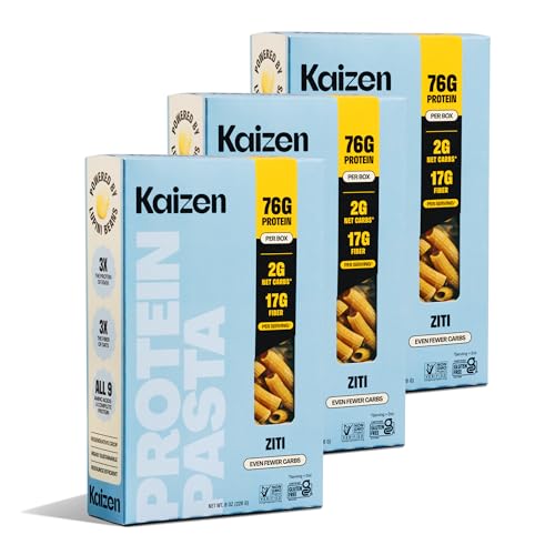 KAIZEN KETO Pasta Ziti - 2 Net Carbs, 19g protein - Gluten-Free, Keto Pasta Made w/High Fiber Lupini Flour - 8 ounces (Pack of 3)
