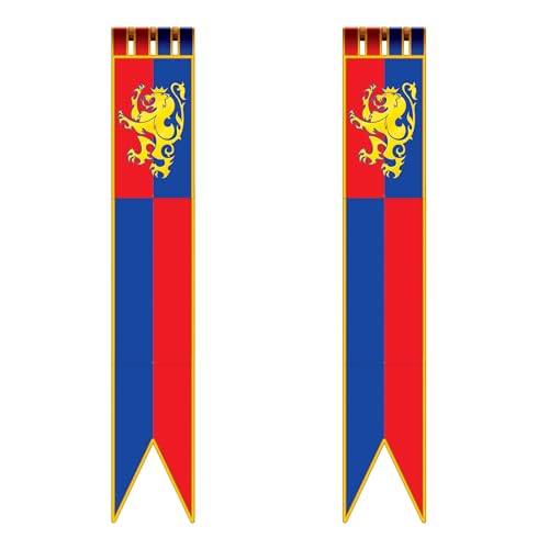 Beistle Jointed Medieval Pull-Down Cutouts – 2 Count Double Sided Castle Banner Decorations with Golden Lion for Renaissance Fairs Knight Parties Jousting Tournaments and Medieval Banquets, 6 Foot