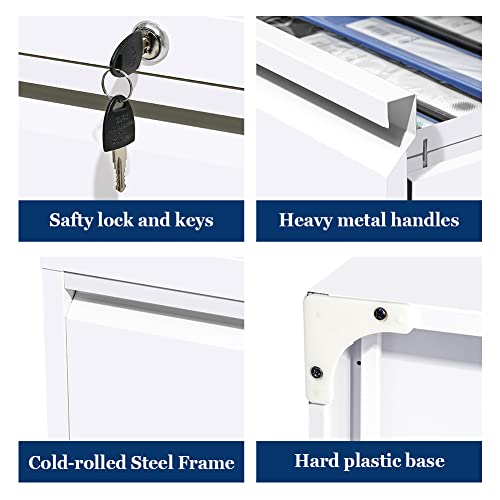 Bonusall Lateral File Cabinet 2 Drawer, Metal Lateral Filing Cabinet With Lock, Locking Organizer Filed Drawer Cabinet For Letter/Legal / A4 / F4 Size For Home Office, Sturdy Steel, White #TOP4