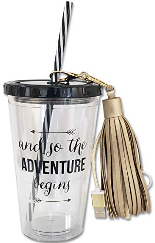 PRINZ Graduation Cold Cup and Gold Tassel Charger Gift Set in Packaging, 16 Oz, Black