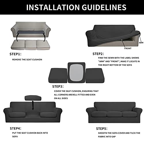 Easy-Going 4 Pieces Couch Covers for 3 Cushion Couch Stretch Sofa Slipcover Proof Fitted Furniture Protector Spandex Sofa Cover Washable Furniture Protector for Pets, Kids (Large, Dark Gray) - Image 6