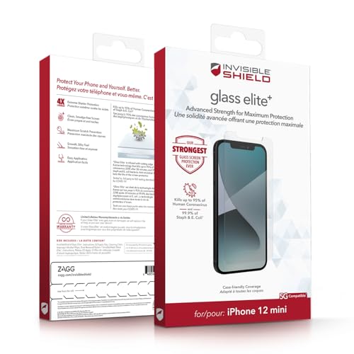 Image of ZAGG InvisibleShield Glass Elite VisionGuard+ Screen Protector - for iPhone 12 Mini - Impact Protection, Scratch Resistant, Fingerprint Resistant, Smudge Resistant, Oil Resistant, Clear, 200106663
