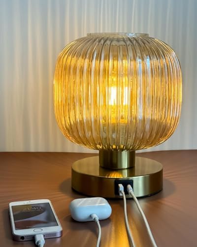 Elenhome Big Touch Table Lamp,Elegant Gold Glass Bedside Lamp 3 W...