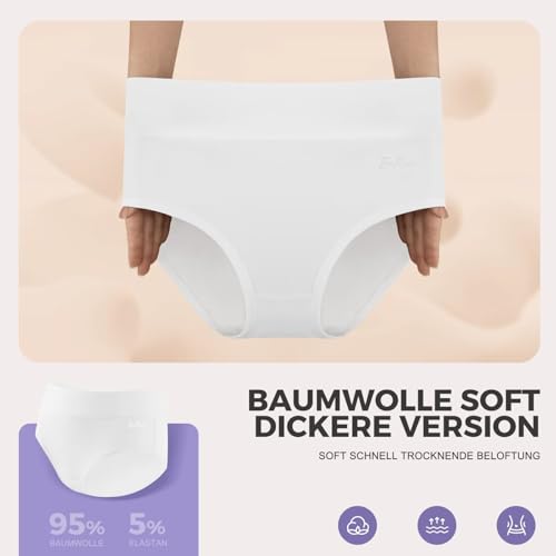 IceReco Damen Unterwäsche Unterhosen Damen Bauchweg Unterhose Baumwolle 5er Pack High Waist Slip Sportunterwäsche Schlüpfer Panties Briefs Underwear Stretch Atmungsaktiv Weich Weiß L