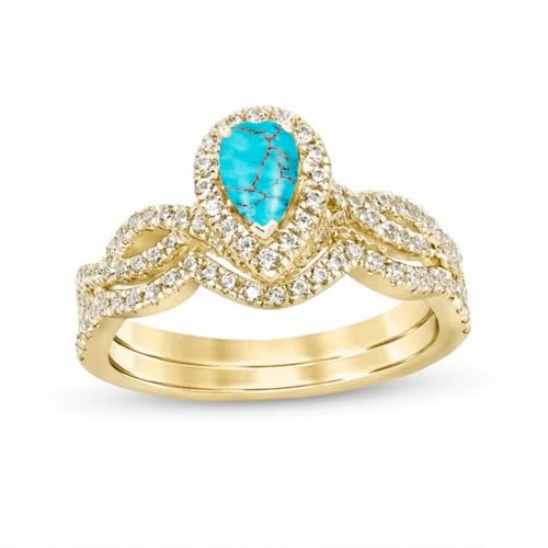 1CT-5CT Gemstone Wedding Ring Set Vintage Pear Shaped Engagement Rings For Women 10k 14k 18k White Rose Yellow Gold Halo Twisted Bridal Sets Wedding Rings3