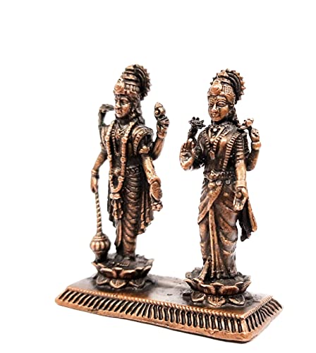 Image of Copper Idols India, 1.9 inches, Handmade Vishnu LakshmiIdol with, 105 Grams, Patina Antique Finish, Pack of 1 Piece