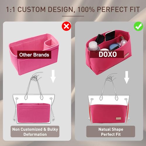 Image of Doxo Purse Organizer Insert & Base Shaper 2pc Set, Felt Handbag & Tote Bag Fit L Speedy 30 Nererfull PM More(M-Rose)
