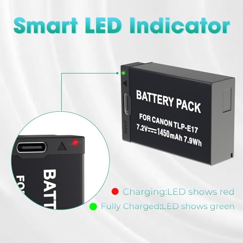 LP LP-E17 Battery 2-Pack 1450mah USB-C Charging Port Battery for Canon EOS R50 RP R10 R8, Rebel T8i, T7i, T6i, T6s, SL2, SL3, EOS M3, M5, M6, EOS 200D,77D,750D,760D,800D,8000D Digital SLR Camera by LP - Image 6