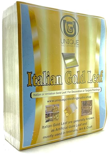 Image of UGLS Italian Gold Leaf Sheets Warq - Golden Foil Paper for Gilding, Resin Art, Decoration Crafting, Maysur Paintings, Arts Crafts, Nail Deco (50 Sheets)