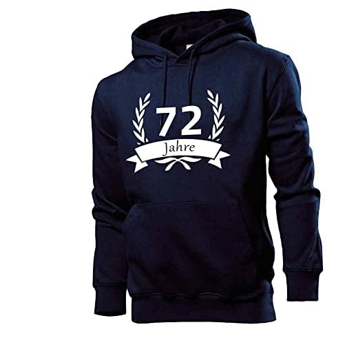 shirt84 Sudadera con capucha para hombre de 72 cumpleaños con corona de laurel, azul marino, XXL