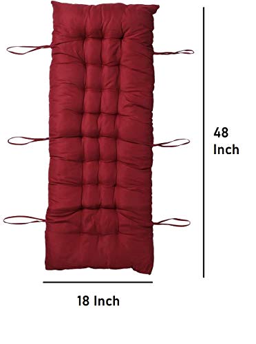 Image of PumPum Super Comfy Long Rocking Chair Cushion /Bench Back Seat Pad - Cotton, Handmade Quilts,(18x48 Inch,Maroon)