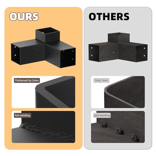 Image of Pergola Brackets, 3-Way Pergola Kit for 4 inchx 4 inch (Actual 3.5 inch X 3.5 inch) | Heavy Duty, Durable & Weather-Resistant Construction, Right Angle Corner Bracket with Black Powder Coated (4Pcs 3-Way)
