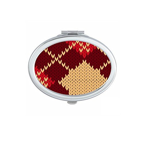 Miroir de poche compact ovale avec motif tricot nordique marron rouge et beige