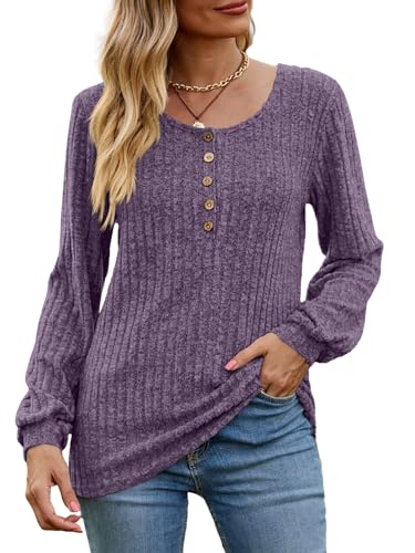 Image of DB MOON Womens Lightweight Sweaters 2026 Long Sleeve Henley Shirt Fall Casual Crewneck Tunic Tops