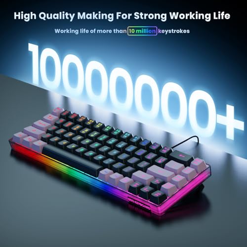 Image of 65% Gaming Keyboard, LED Backlit, Ultra-Compact Anti-Ghosting No-Conflict 68 Keys Membrane Gaming Wired Keyboard for PC Laptop Windows Gamer(Black-Pink)
