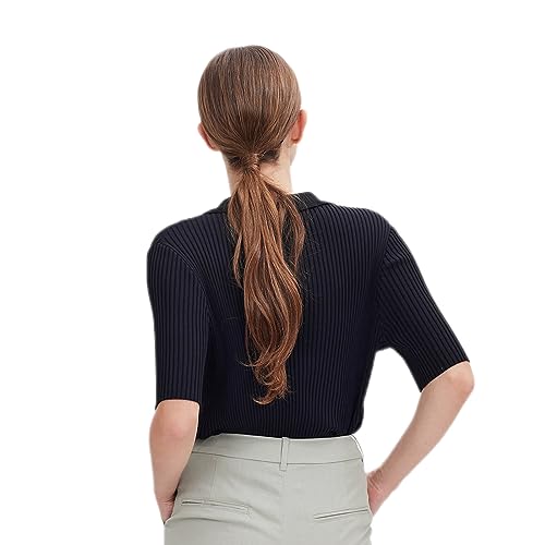 Image of ASSUAL Women Short Sleeve Polo Sweater Lightweight Casual Button Down Cardigan Knit Top