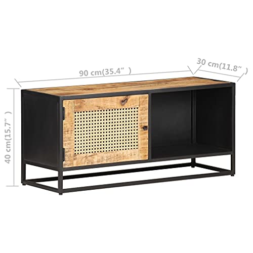KCCKOM Natural Mango Wood TV Cabinet, Rustic Media Console Table, Solid Build, 47.2-inch Living Room Furniture, Cane Finish Entertainment Center - Thumbnail 2