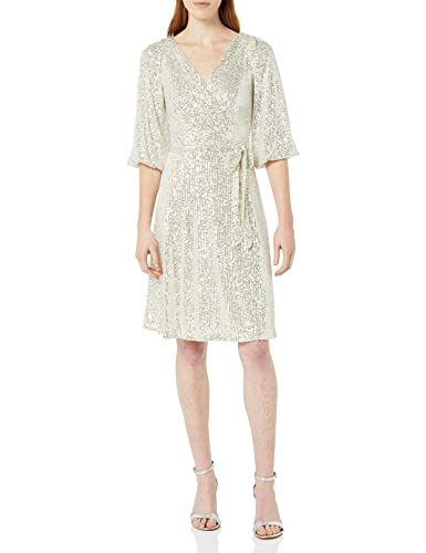 Green Dress Midi Wrap Dress Long Sleeve DKNY Women's Long Sleeve Sequin Surplice Faux Wrap, Silver, Green Dress Midi Wrap Dress Long Sleeve DKNY Women's Long Sleeve Sequin Surplice Faux Wrap, Silver,