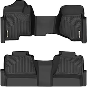 OEDRO Floor Mats Compatible with 2007-2013 Silverado/Sierra 1500-2007-2014 Silverado/Sierra 2500/3500 HD Crew Cab, Unique Black TPE All-Weather Guard Includes 1st and 2nd Row: Full Set Liners